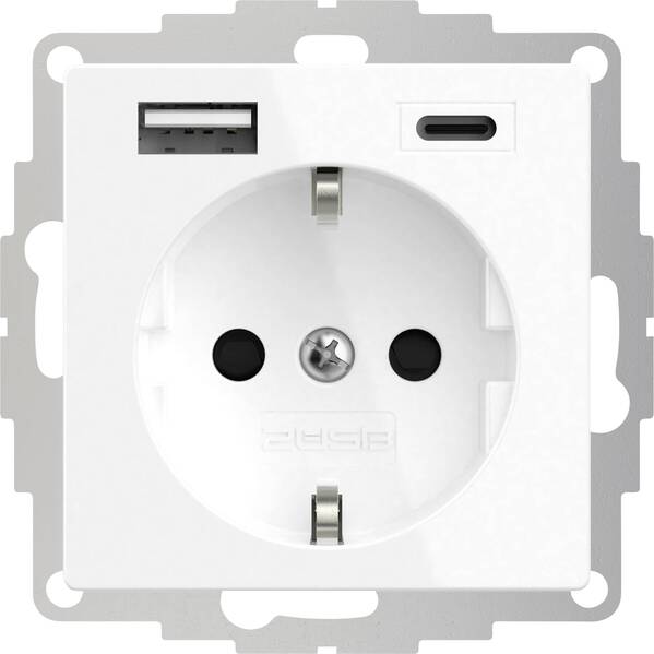 2USB 2U-449511 1fach Schutzkontakt-Steckdose mit USB-Ladeausgang, erhöhter Berührungsschutz, VDE IP20 Reinweiß (RAL 901