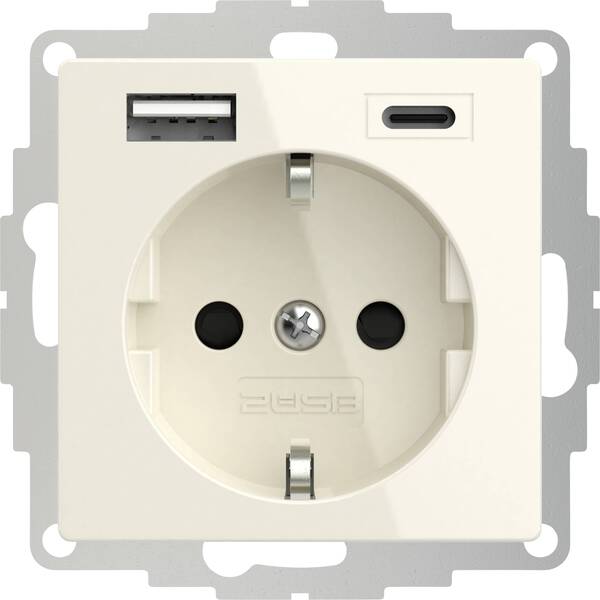 2USB 2U-449535 Schutzkontakt-Steckdose mit USB-Ladeausgang, erhöhter Berührungsschutz, VDE IP20 Creme-Weiß