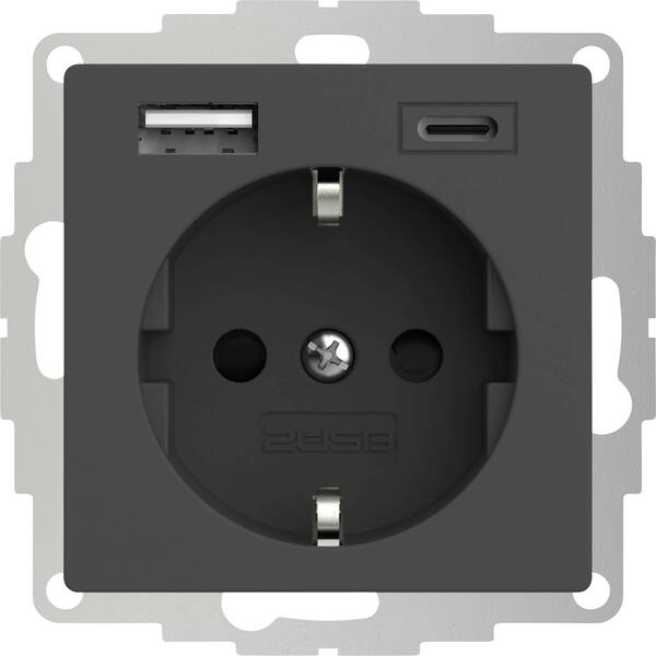 2USB 2U-449542 Schutzkontakt-Steckdose mit USB-Ladeausgang, erhöhter Berührungsschutz, VDE IP20 Anthrazit