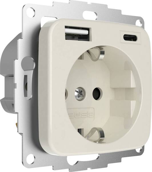 2USB 2U-449382 Schutzkontakt-Steckdose erhöhter Berührungsschutz, mit USB-Ladeausgang IP20 Cremeweiß (glänzend)