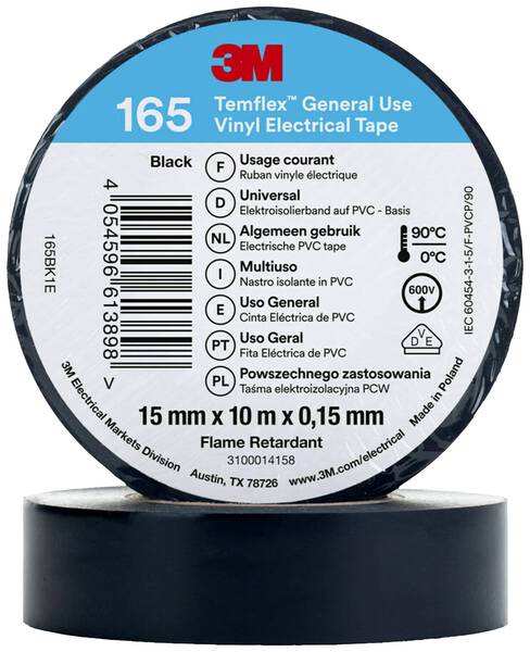 3M Temflex™ 165 165BK1E Isolierband Temflex™ 165 Schwarz (L x B) 10 m x 15 mm 1 St.
