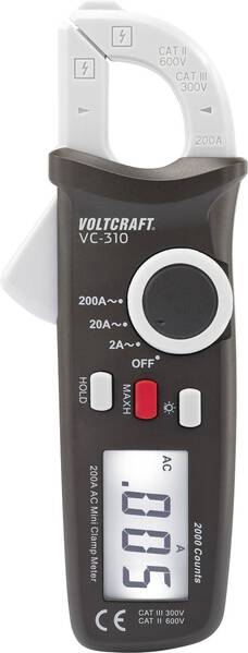 VOLTCRAFT VC-310 Stromzange kalibriert (ISO) digital CAT II 600 V, CAT III 300 V Anzeige (Counts): 2000