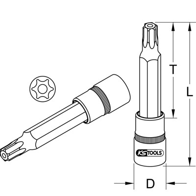 KSTOOLS® - 1/2" Bit-Stecknuss Torx mit Stirnlochbohrung, lang, TB30