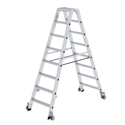 MUNK Günzburger Steigtechnik - Stehleiter 2x8 Stufen, Aluminium, beidseitig begehbar, H 1870mm, B 730mm
