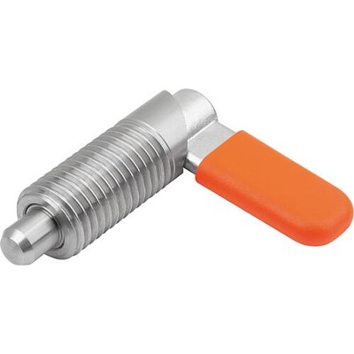 KIPP - SPERRRIEGEL, D=5, M10, FORM:C M. GEWINDEHÜLSE, M. KAPPE, EDELSTAHL BLANK, KOMP:POLYPROPYLEN ORANGE RAL2004