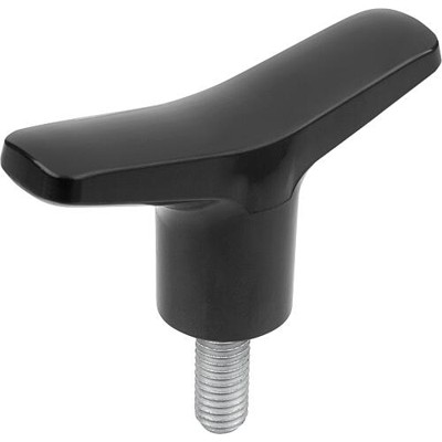 KIPP - T-GRIFF D=M06X25, A=65,1, B=14,6, H=37, FORM:L DUROPLAST HOCHGLANZPOLIERT, SCHWARZ, KOMP:STAHL BLAU-PASSIVIERT