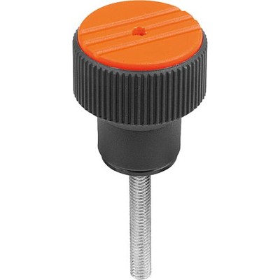 KIPP - DREHMOMENT-RÄNDELKNOPF GR.2 D=M05X30, THERMOPLAST SCHWARZGRAU RAL7021, KOMP:STAHL, DECKEL:ORANGE RAL2004