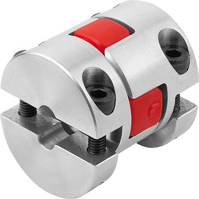 KIPP - ELASTOMER-KLAUENKUPPLUNG MIT RADIALER KLEMMNABE GR.48, D1=22, D2=22, L=140, ALUMINIUM, KOMP:POLYURETHAN, ROT, D4=105
