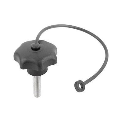 KIPP - STERNGRIFF ÄHNLICH DIN6336 MIT SICHERUNGSBAND D=M08X15, D1=40 H=25, FORM:LS, THERMOPLAST SCHWARZ,
