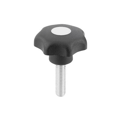 KIPP - STERNGRIFF ÄHNLICH DIN6336 D=M12X50, D1=63, FORM:L, THERMOPLAST SCHWARZ, KOMP:STAHL BLAU-PASSIVIERT, DECKEL:GRAU