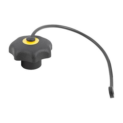 KIPP - STERNGRIFF ÄHNLICH DIN6336 MIT SICHERUNGSBAND D=M12, D1=63, FORM:KS, THERMOPLAST SCHWARZ, KOMP:STAHL,
