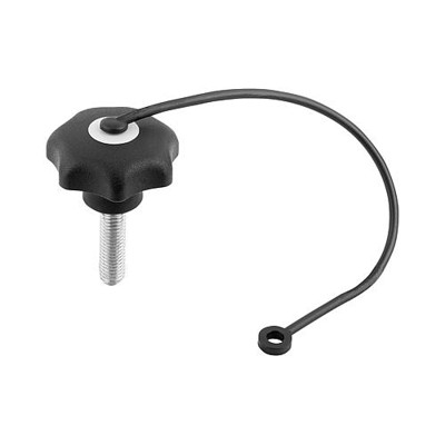 KIPP - STERNGRIFF ÄHNLICH DIN6336 MIT SICHERUNGSBAND D=M06X30, D1=32, FORM:LS, THERMOPLAST SCHWARZ,