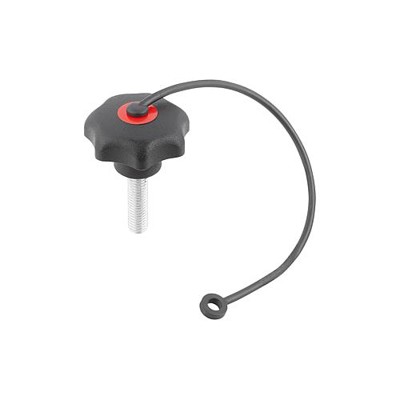 KIPP - STERNGRIFF ÄHNLICH DIN6336 MIT SICHERUNGSBAND D=M08X25, D1=32, FORM:LS, THERMOPLAST SCHWARZ,