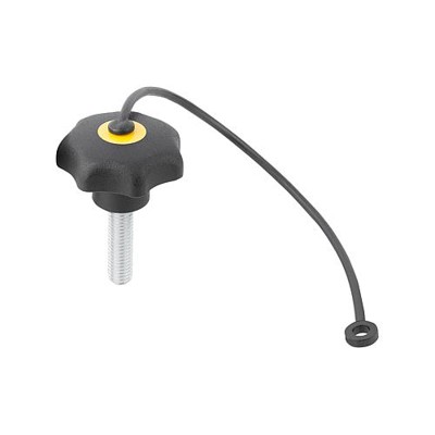 KIPP - STERNGRIFF ÄHNLICH DIN6336 MIT SICHERUNGSBAND D=M06X40, D1=32, FORM:LS, THERMOPLAST SCHWARZ,