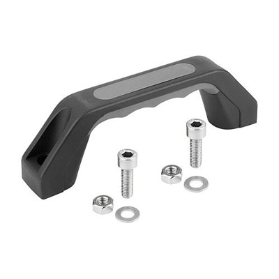 KIPP - BÜGELGRIFF MIT SOFT-INNENFLÄCHE, A=150, L=178, D=M08x25, THERMOPLAST SCHWARZ, KOMP:ELAST. NATURKAUTSCHUK GRAU,