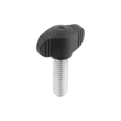 KIPP - FLÜGELGRIFF MINIWING D=M06X15 A=40, H=21, FORM:L MIT AUßENGEWINDE, THERMOPLAST SCHWARZGRAU RAL7021,