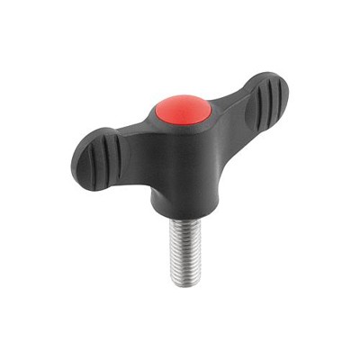 KIPP - FLÜGELGRIFF D=M08X40 A=75, H=35,6, FORM:L MIT AUßENGEWINDE, THERMOPLAST SCHWARZGRAU RAL7021, KOMP:EDELSTAHL
