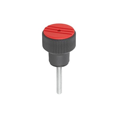 KIPP - DREHMOMENT-RÄNDELKNOPF GR.3 D=M08X60, THERMOPLAST SCHWARZGRAU RAL7021, KOMP:STAHL, DECKEL:ROT RAL3020
