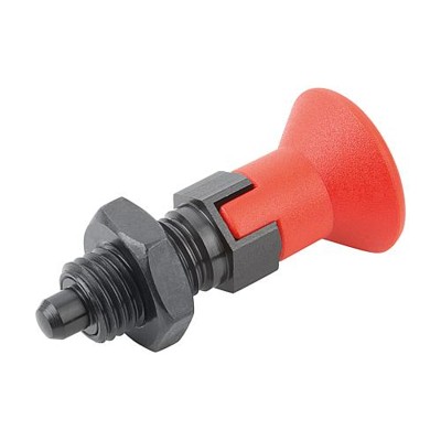 KIPP - ARRETIERBOLZEN GR.5 D1=M24X2, D=16, FORM:D M.RASTNUT, M.KONTERMUTTER, STAHL GEHÄRTET, KOMP:THERMOPLAST ROT RAL3020