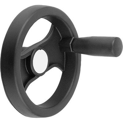 KIPP - 2-SPEICHENHANDRAD D1=129 PASSBOHRUNG MIT NUT D2=12H7, B3=4, T=13,8, POLYAMID, KOMP:POLYAMID, GRIFF DREHBAR