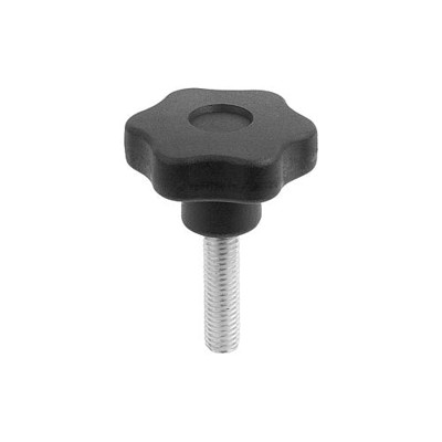 KIPP - STERNGRIFF M10X20, D1=60, FORM:L MIT AUßENGEWINDE, H=34, THERMOPLAST SCHWARZ, KOMP:STAHL VERZINKT