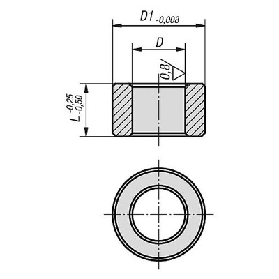 KIPP - ZENTRIERBUCHSE GÜTE II, D=25, T=+0,025 BIS +0,050, L=25, WÄLZLAGERSTAHL GEHÄR...