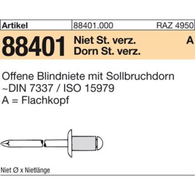 NOBRAND - ART 88401 Blindniete St. verz. FLAKO A 4,8 x 12 S