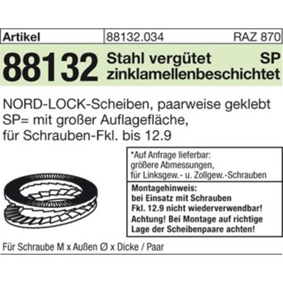 NOBRAND - ART 88132 NORD-LOCK Scheiben geklebt A 4 NL 22 SPSS (23,4 x 42 x 3,2) A 4 S
