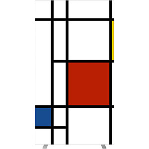 Trennwand easyScreen, HxT 1740 x 390 mm, mit Fotomotiv, Modell Mondrian, Breite 940 mm.