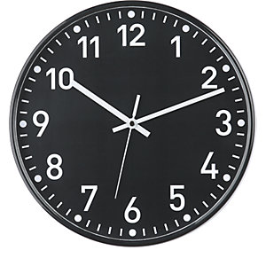 Wanduhr, Funkuhrwerk, Ø 300 mm, Gehäuse schwarz, Zifferblatt schwarz.