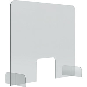 Theken- und Tischaufsteller, Acrylglas, transparent, 5 mm dick, HxBxT 670 x 845 x 240 mm.
