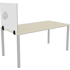 Tischtrennwand für Einzelarbeitsplatz, Emaille- und PET-Filz-Oberfläche, weiß / grau, Breite 750 mm.