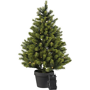 Tannenbaum im Topf mit LEDs, mit 100 Lichtern, Batterien, Höhe 90 cm.