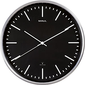 Wanduhr MAULfly, Aluminium gebürstet, Ø 305 mm, Funkuhrwerk, schwarz.